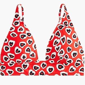 J Crew Deep V-neck bikini top in heart print